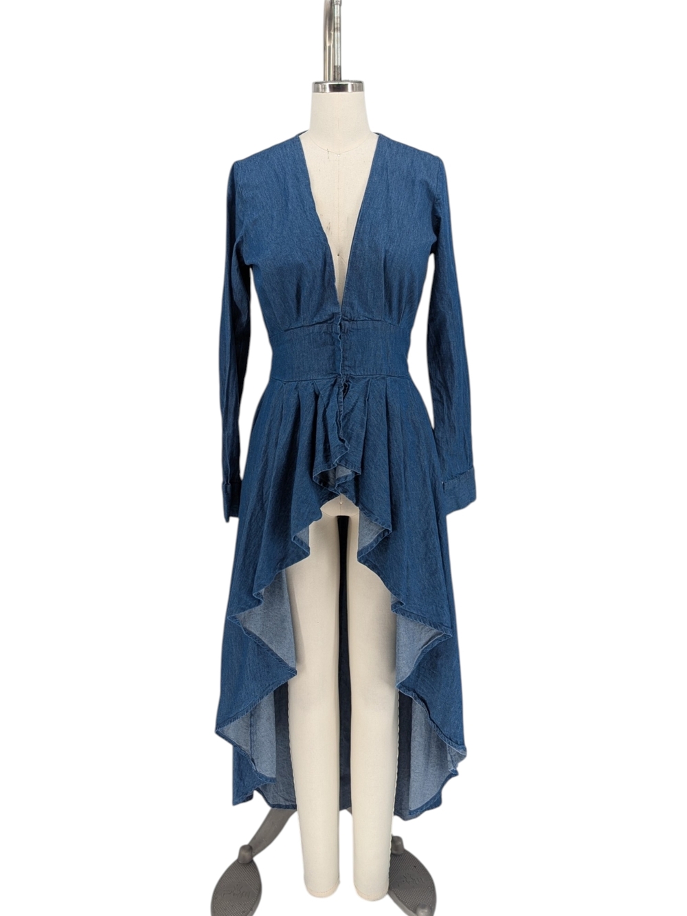 NWOT Thread Story Chambray High Low Duster Dress Blue Small bohemian western